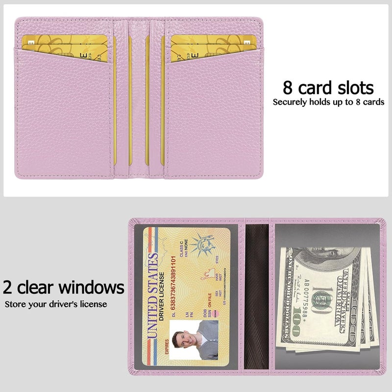Unaone Slim Minimalist Wallet - Premium Leather RFID Blocking Front Pocket Wallets with 8 Card Slots and 2 ID Window, Purple - Image 2